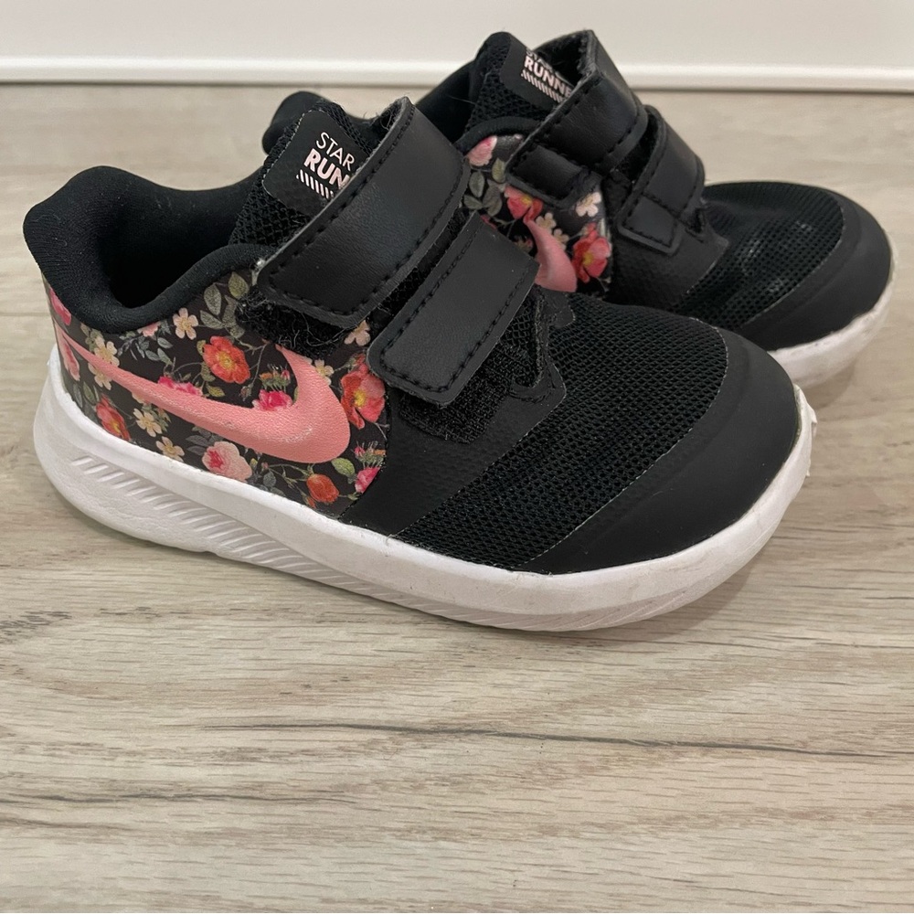 Nike Black and Pink Sneakers with Velcro Straps